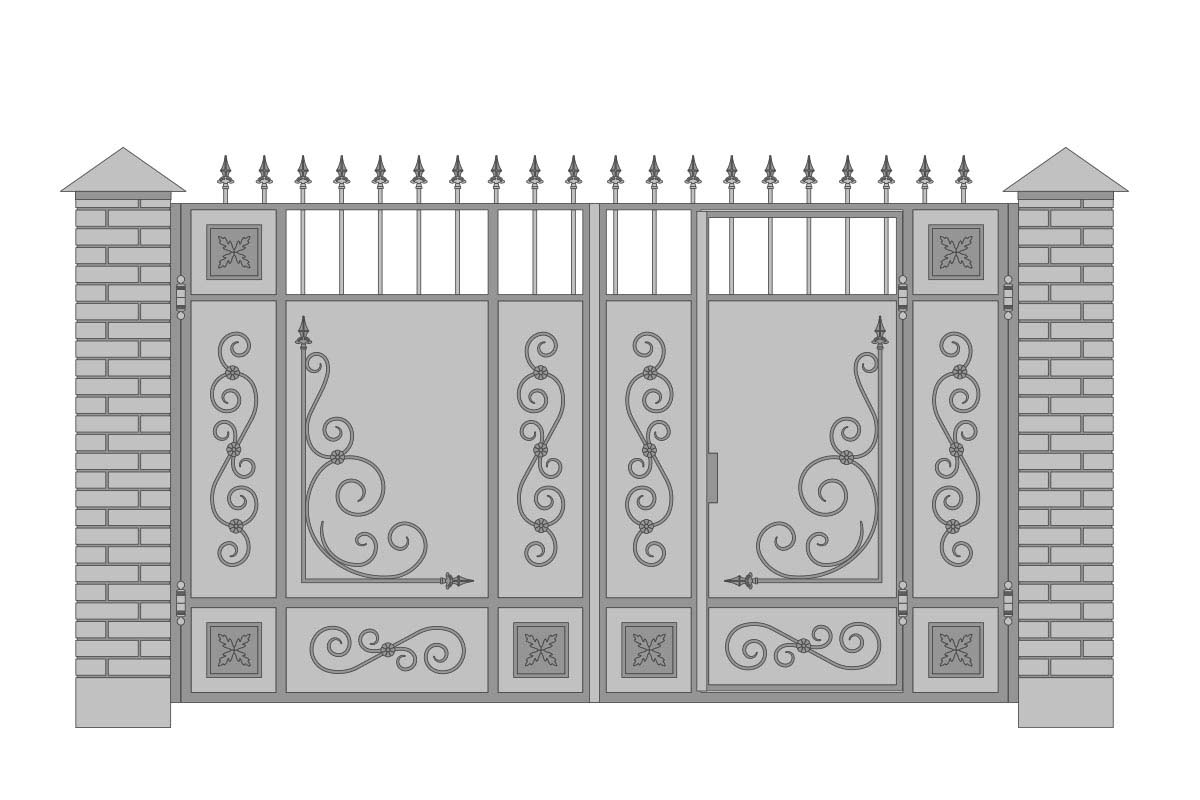 Закрытые прямые ворота со встроенной калиткой и шириной 3400 мм, рисунок 3